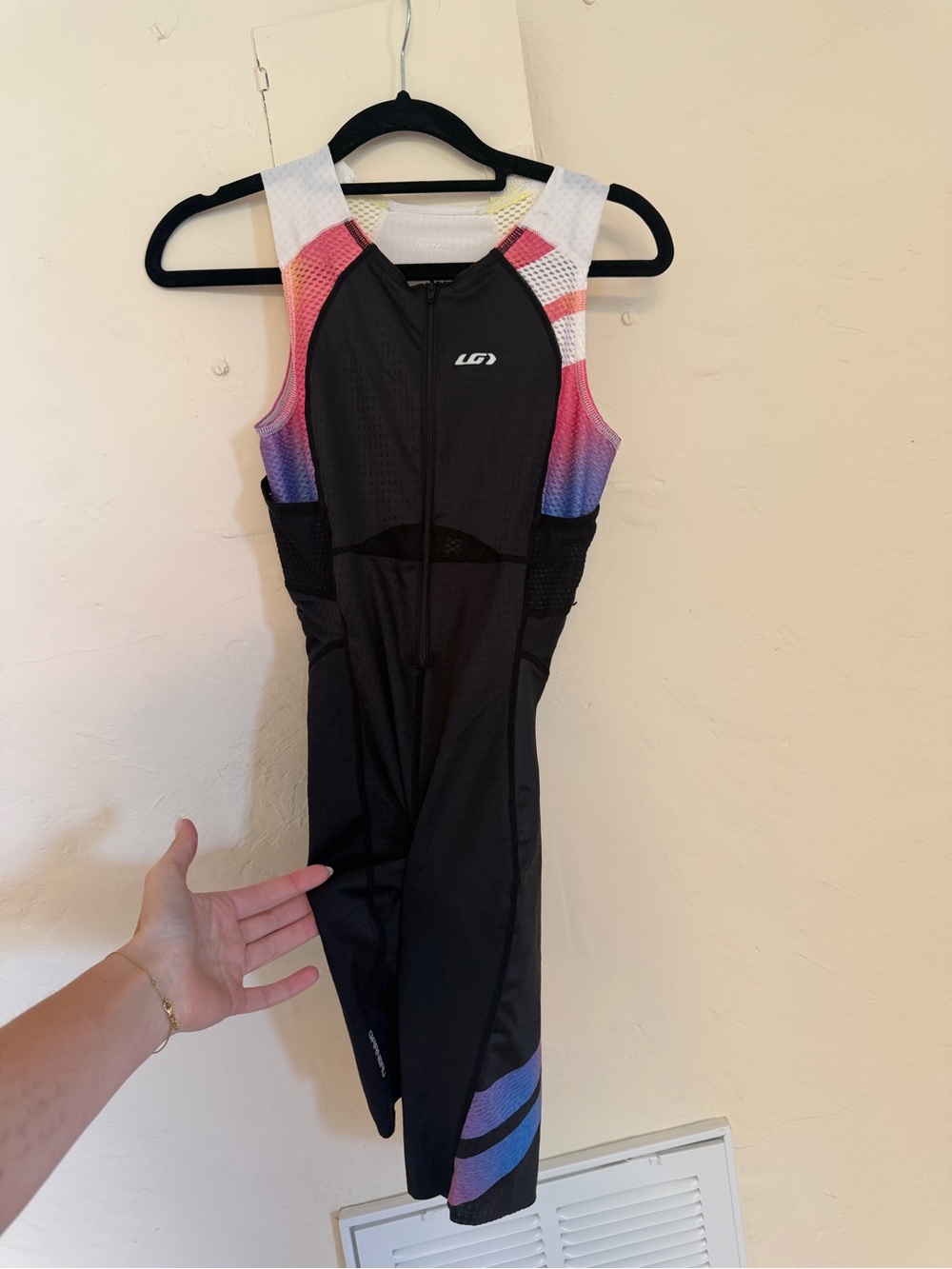 Women's Black Performance Tri Bodysuit with Rainbow Accents